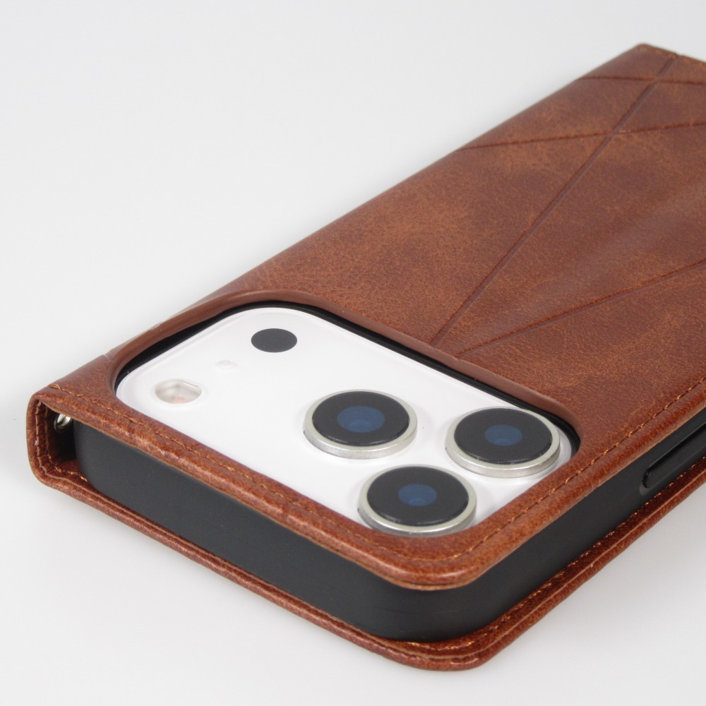 Hülle iPhone 17 Pro - Flip Geometrisch dunkel- Braun