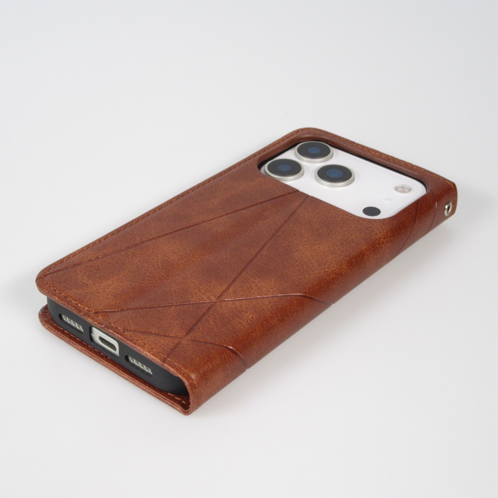Hülle iPhone 17 Pro - Flip Geometrisch dunkel- Braun