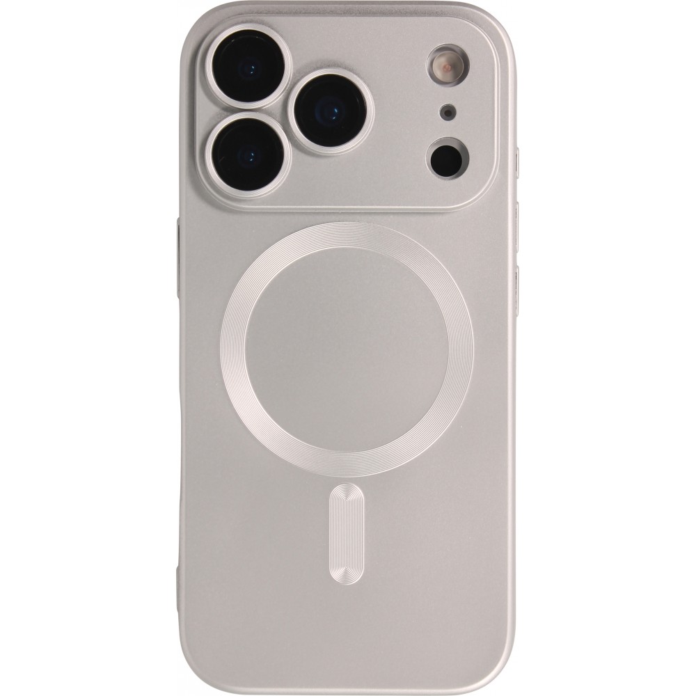 iPhone 17 Pro Max Case Hülle - Gummi weich mit Kameraschutzglas MagSafe - Silber