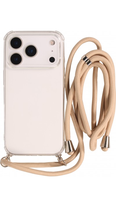 Hülle iPhone 17 Pro - Gummi transparent mit Seil beige