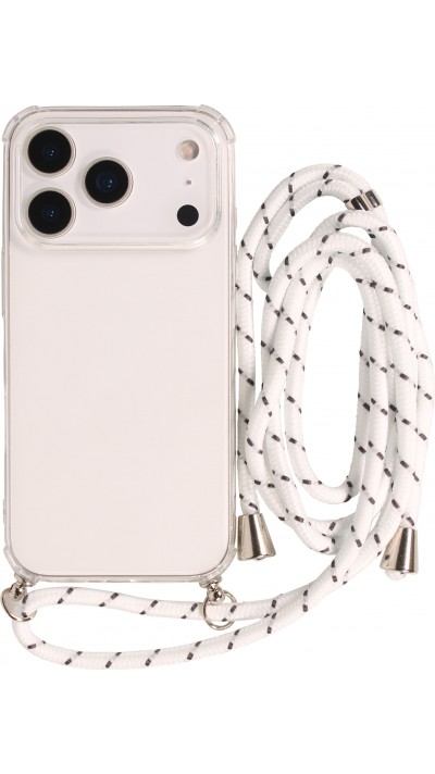Hülle iPhone 17 Pro - Gummi transparent mit Seil - Weiss gefleckt