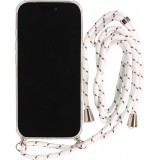 Hülle iPhone 17 Pro - Gummi transparent mit Seil - Weiss gefleckt
