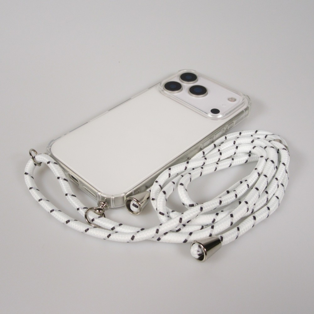 Hülle iPhone 17 Pro - Gummi transparent mit Seil - Weiss gefleckt