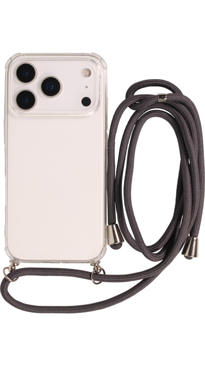 Hülle iPhone 17 Pro - Gummi transparent mit Seil - Grau
