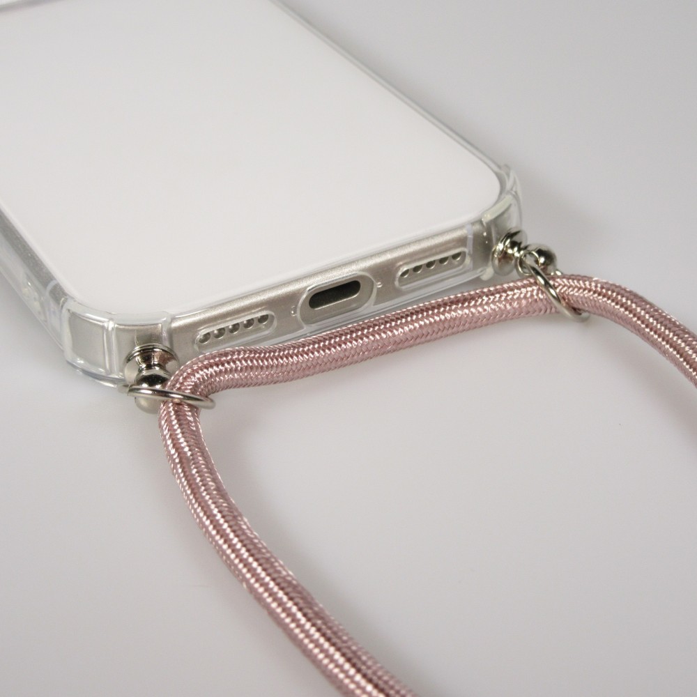 Hülle iPhone 17 Pro Max - Gummi transparent mit Seil rosa - Gold
