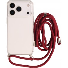 Hülle iPhone 17 Pro Max - Gummi transparent mit Seil - Rot
