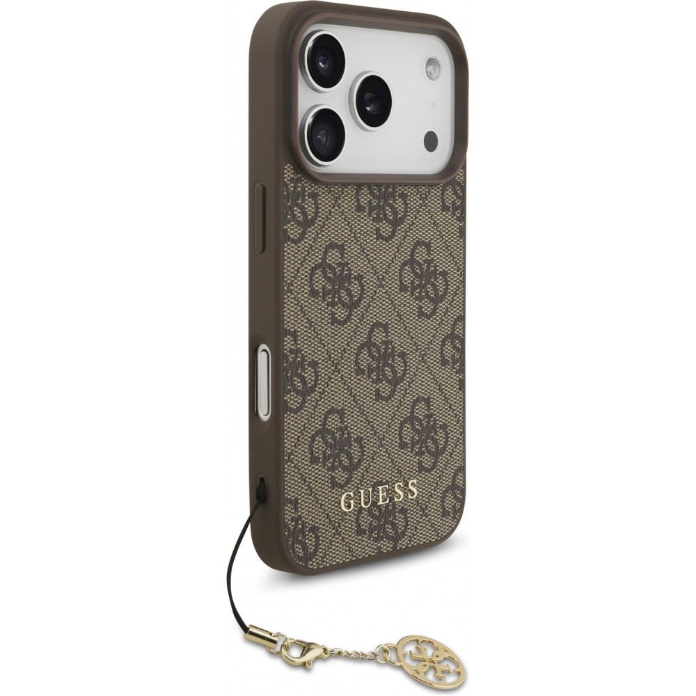 iPhone 17 Pro Case Hülle - Guess 4G Charm Elegante Schutz Raffiniertes Design Trendaccessoire - Braun