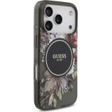 iPhone 17 Pro Case Hülle - Guess IML Blumen mit Handgelenk-Kette, kompatibel mit MagSafe, elegante und trendige Schutzhülle - Schwarz