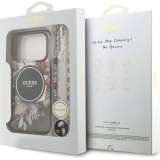 iPhone 17 Pro Case Hülle - Guess IML Blumen mit Handgelenk-Kette, kompatibel mit MagSafe, elegante und trendige Schutzhülle - Schwarz