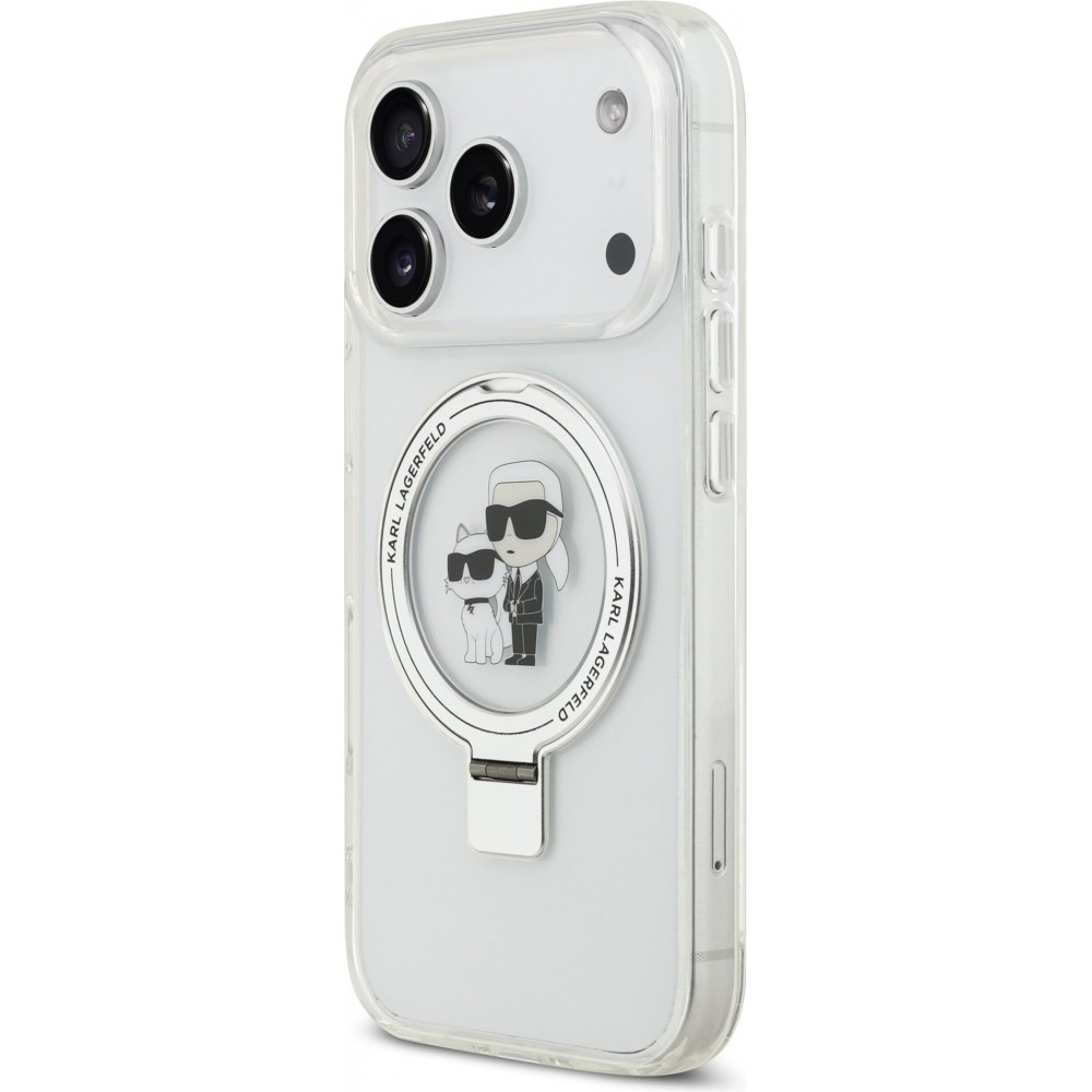 iPhone 17 Pro Case Hülle - Karl Lagerfeld Choupette MagSafe Ringständer mit Halterung - Weiß