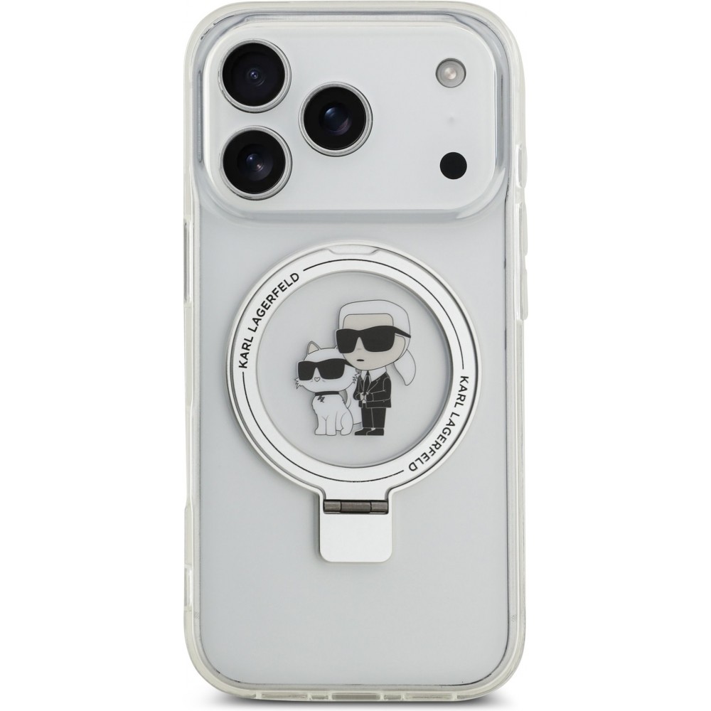 iPhone 17 Pro Case Hülle - Karl Lagerfeld Choupette MagSafe Ringständer mit Halterung - Weiß