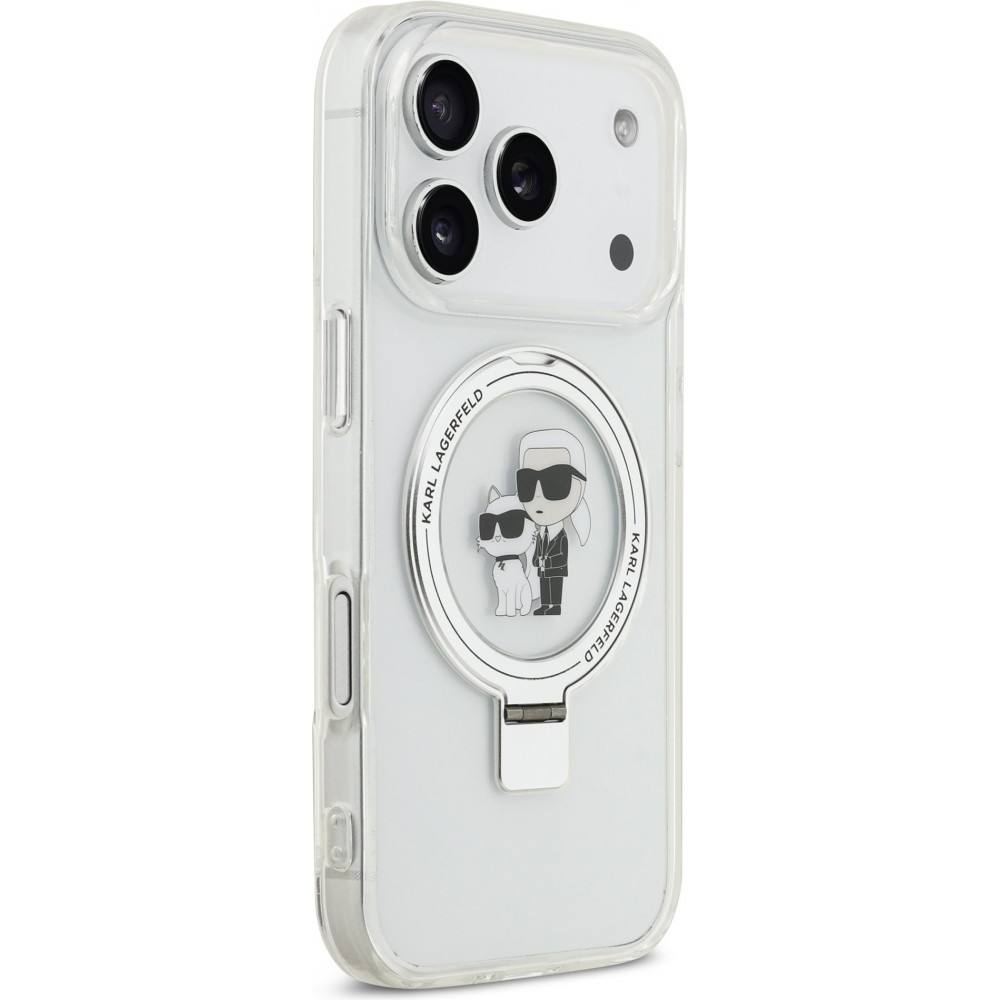iPhone 17 Pro Case Hülle - Karl Lagerfeld Choupette MagSafe Ringständer mit Halterung - Weiß
