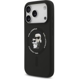 iPhone 17 Pro Case Hülle - Karl Lagerfeld Silikonhülle mit Karl und Choupette Design, MagSafe-kompatibel - Schwarz