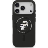 iPhone 17 Pro Case Hülle - Karl Lagerfeld Silikonhülle mit Karl und Choupette Design, MagSafe-kompatibel - Schwarz