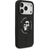 iPhone 17 Pro Case Hülle - Karl Lagerfeld Silikonhülle mit Karl und Choupette Design, MagSafe-kompatibel - Schwarz