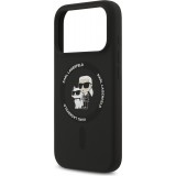 iPhone 17 Pro Case Hülle - Karl Lagerfeld Silikonhülle mit Karl und Choupette Design, MagSafe-kompatibel - Schwarz
