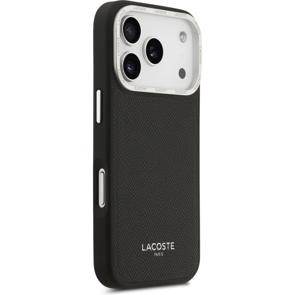 iPhone 17 Pro Case H&uuml;lle - Lacoste PU Leder Champs Elysees MagSafe elegante und langlebige Schutzh&uuml;lle - Schwarz