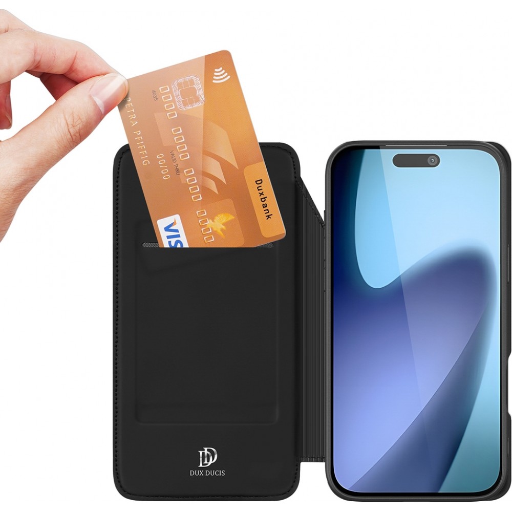 iPhone 17 Pro Max Case Hülle - Dux Ducis Skin Pro - Schwarze PU und TPU flexible Kunstlederhülle mit Kartenfach und Klappdeckel