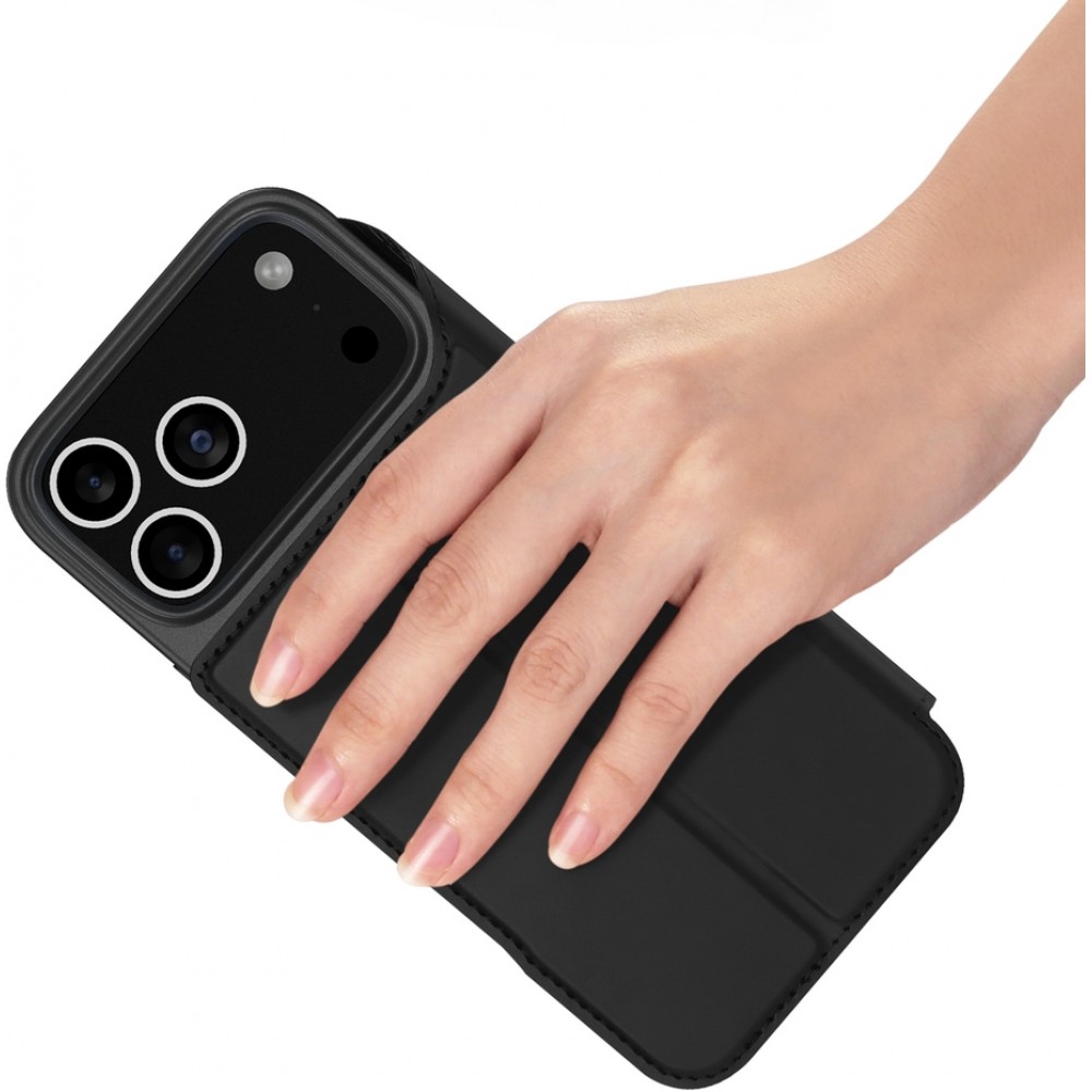 iPhone 17 Pro Max Case Hülle - Dux Ducis Skin Pro - Schwarze PU und TPU flexible Kunstlederhülle mit Kartenfach und Klappdeckel