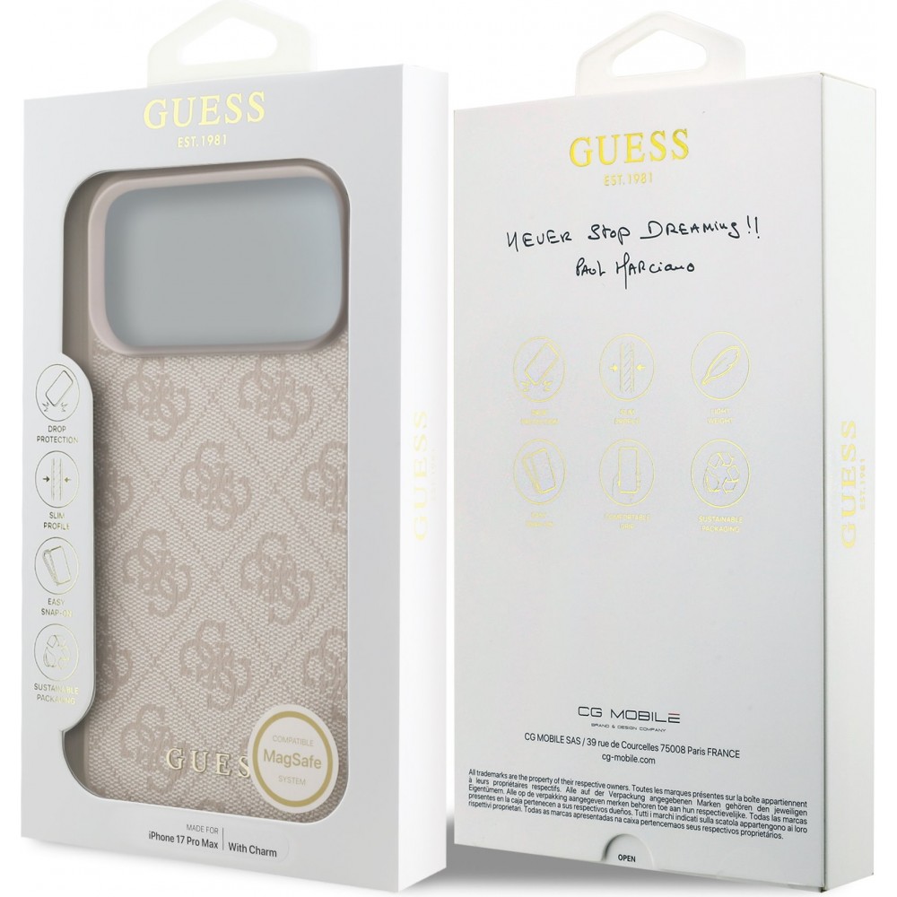 iPhone 17 Pro Max Case Hülle - Guess 4G Charm Elegante Schutz Raffiniertes Design Trendaccessoire - Rosa
