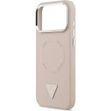 iPhone 17 Pro Max Case Hülle - Guess MagSafe PU-Leder mit Triangel-Logo und silbernem Kamerarahmen - Rosa