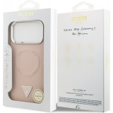 iPhone 17 Pro Max Case Hülle - Guess MagSafe PU-Leder mit Triangel-Logo und silbernem Kamerarahmen - Rosa