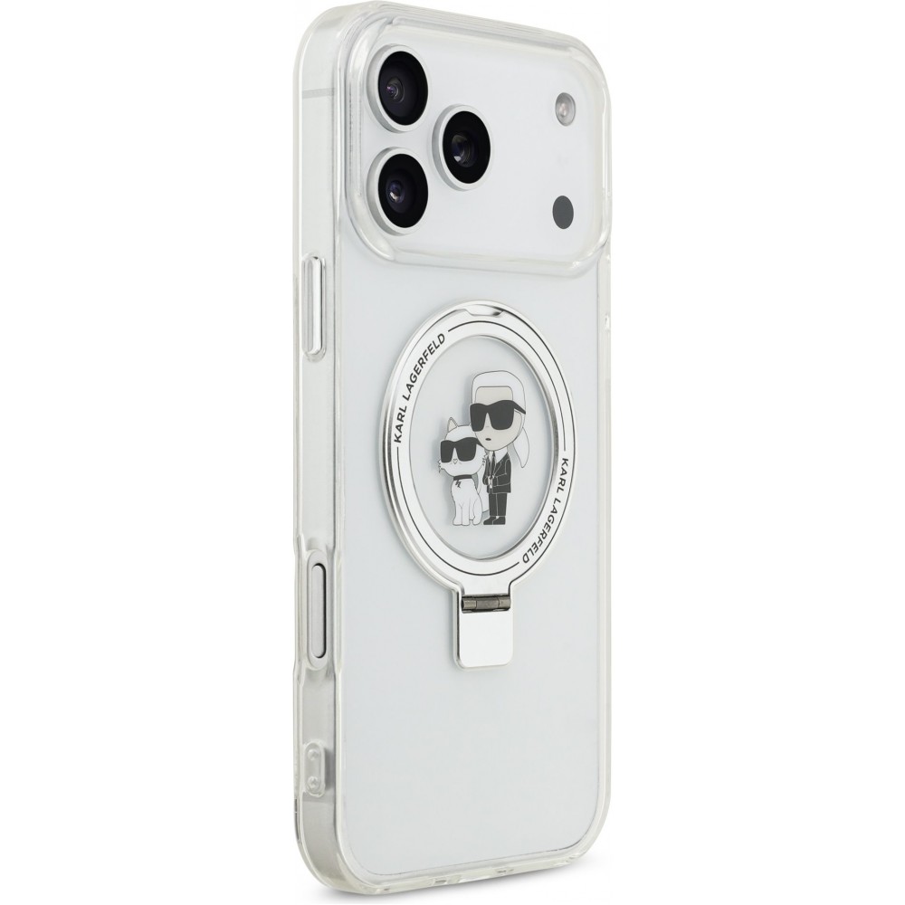 iPhone 17 Pro Max Case Hülle - Karl Lagerfeld Choupette MagSafe Ringstand mit Halterung - Weiß