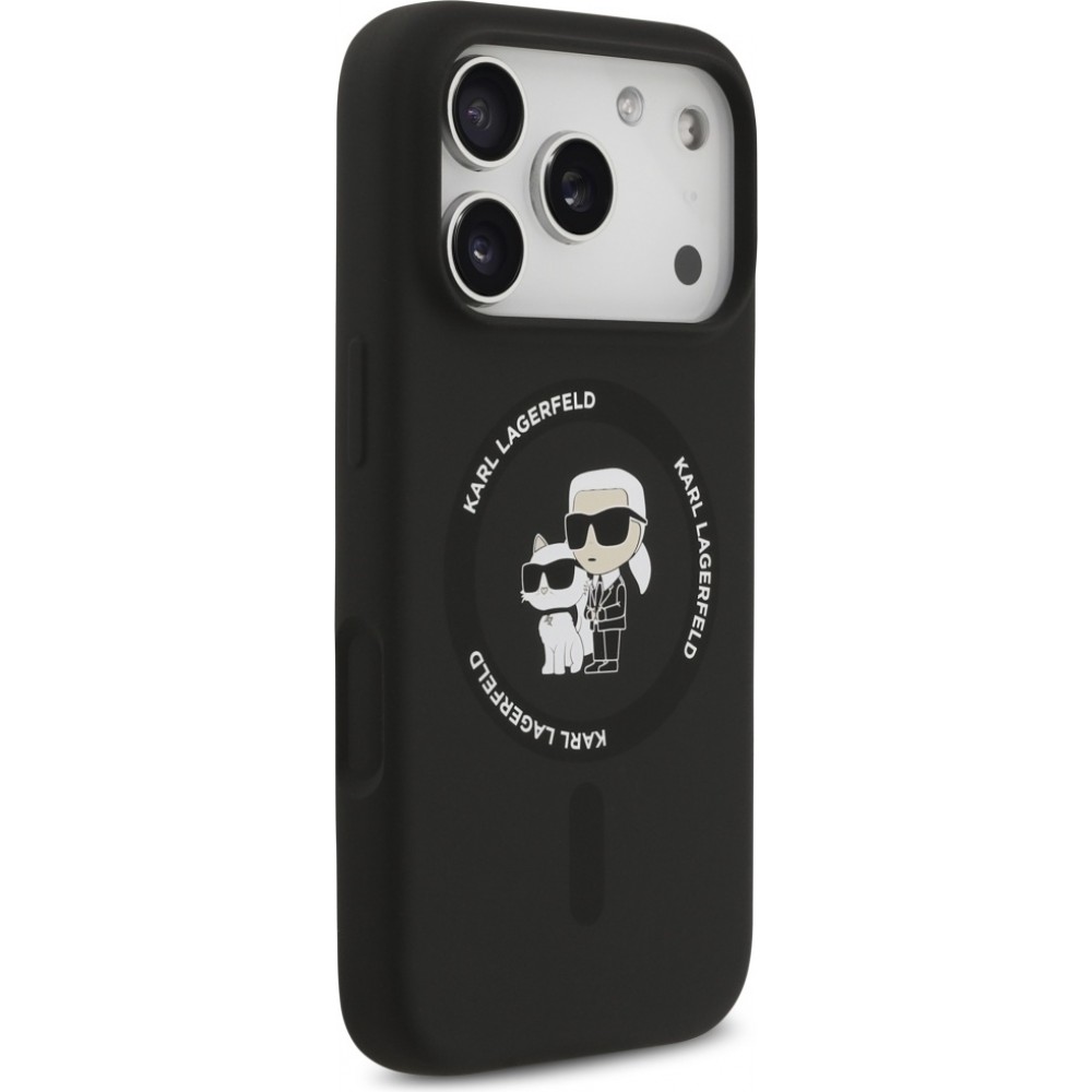 iPhone 17 Pro Max Case H&uuml;lle - Karl Lagerfeld Silikonh&uuml;lle mit Karl und Choupette Design MagSafe-kompatibel - Schwarz