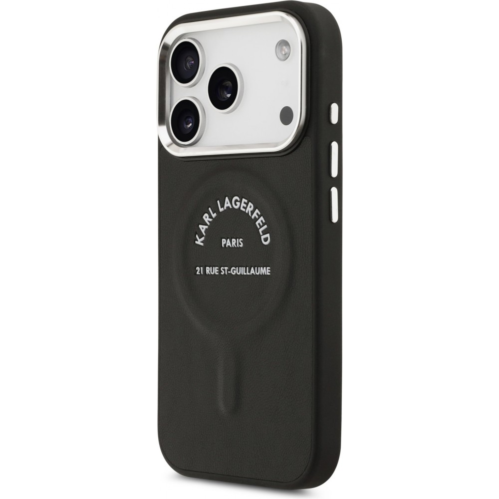 Coque iPhone 17 Pro Max - Karl Lagerfeld PU RSG Logo MagSafe élégante et protectrice - Noir