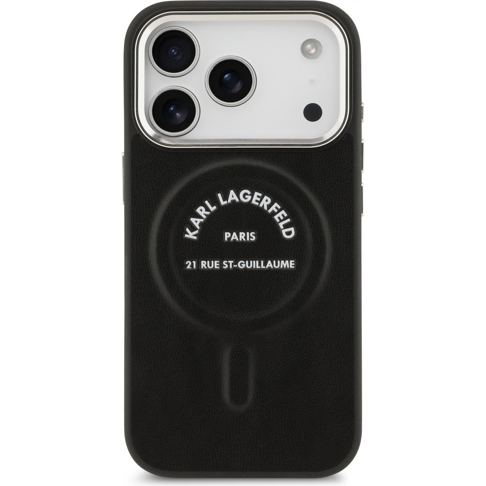 Coque iPhone 17 Pro Max - Karl Lagerfeld PU RSG Logo MagSafe élégante et protectrice - Noir