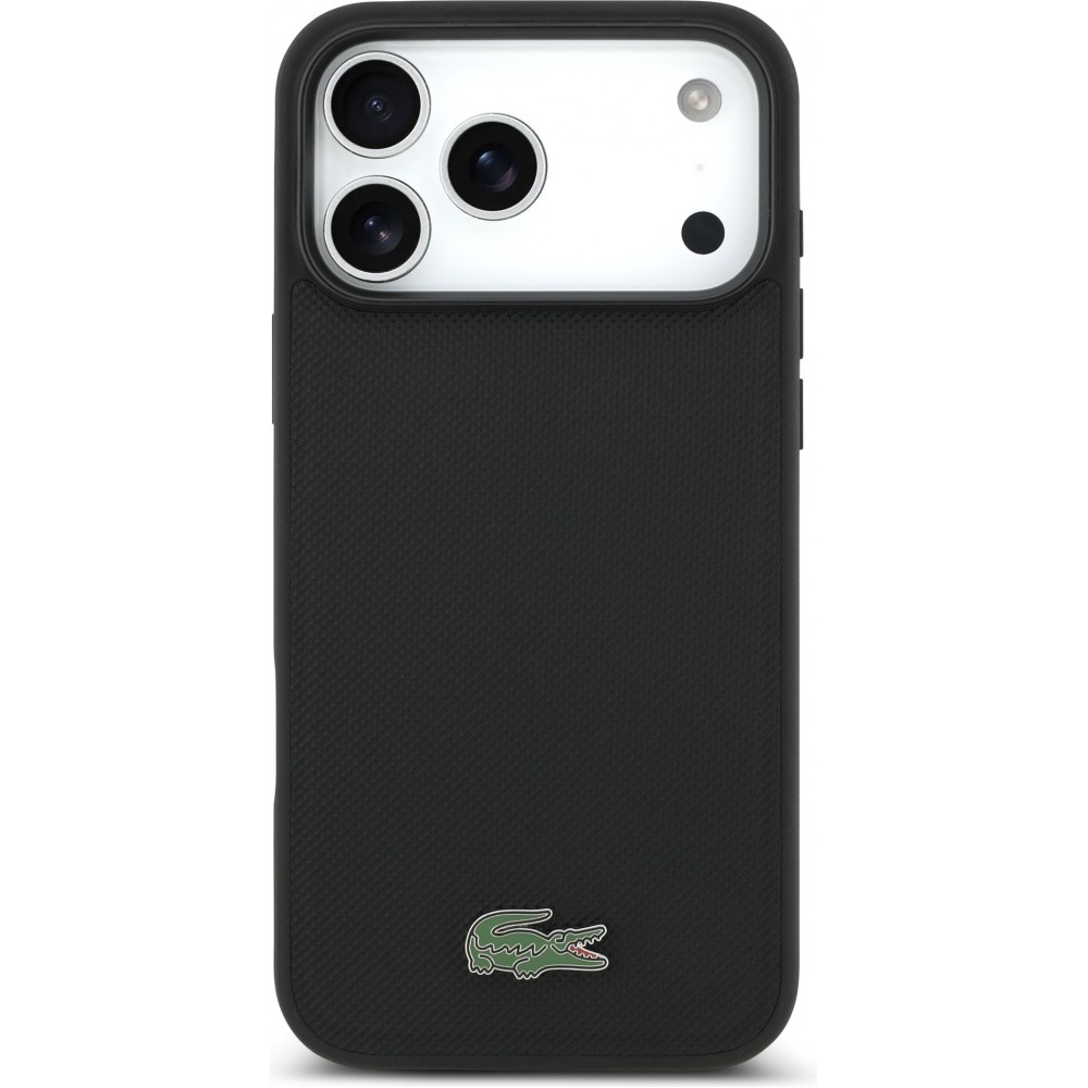 Coque iPhone 17 Pro Max - Lacoste Iconic Petit Pique MagSafe avec portefeuille magn&eacute;tique - Noir