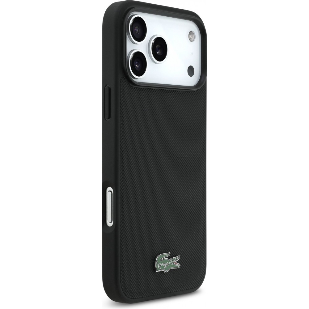 Coque iPhone 17 Pro Max - Lacoste Iconic Petit Pique MagSafe avec portefeuille magn&eacute;tique - Noir