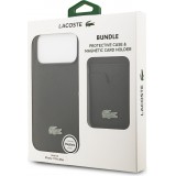 Coque iPhone 17 Pro Max - Lacoste Iconic Petit Pique MagSafe avec portefeuille magn&eacute;tique - Noir