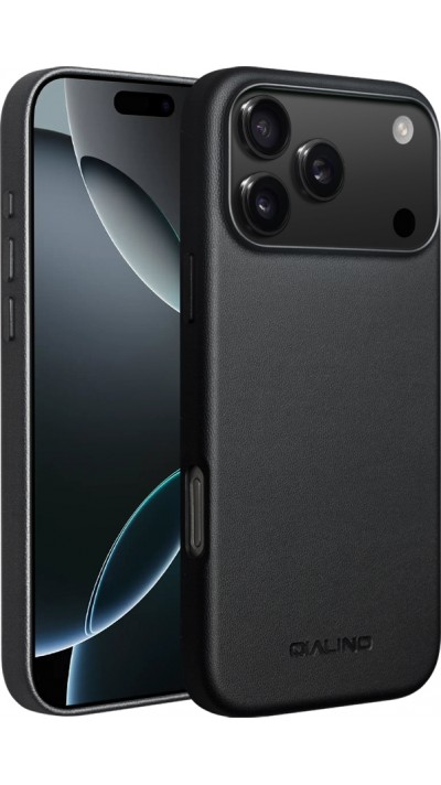 Hülle iPhone 17 Pro Max - Qialino Echtleder (MagSafe kompatibel) - Schwarz