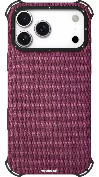 iPhone 17 Pro Case H&uuml;lle - Youngkit Canvas aus Stoff und mit silikonverst&auml;rkten Ecken, kompatibel mit MagSafe - Bordeaux