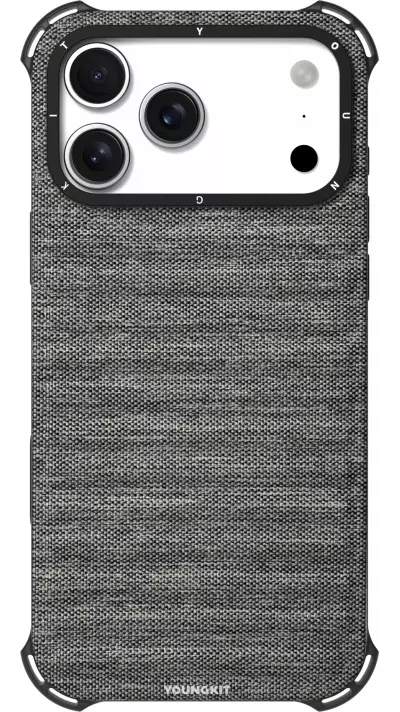 iPhone 17 Pro Max Case Hülle - Youngkit Canvas aus Stoff und mit silikonverstärkten Ecken, kompatibel mit MagSafe - Grau