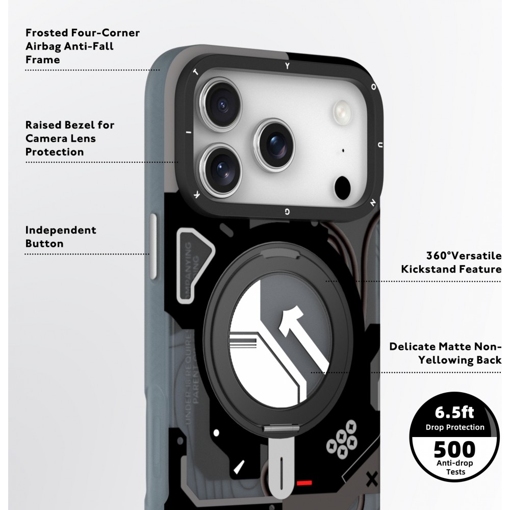 Coque iPhone 17 Pro - Youngkit Starship avec anneau stand 360° MagSafe - Noir