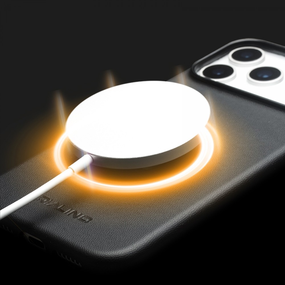 Hülle iPhone 17 - Qialino Echtleder (MagSafe kompatibel) - Schwarz