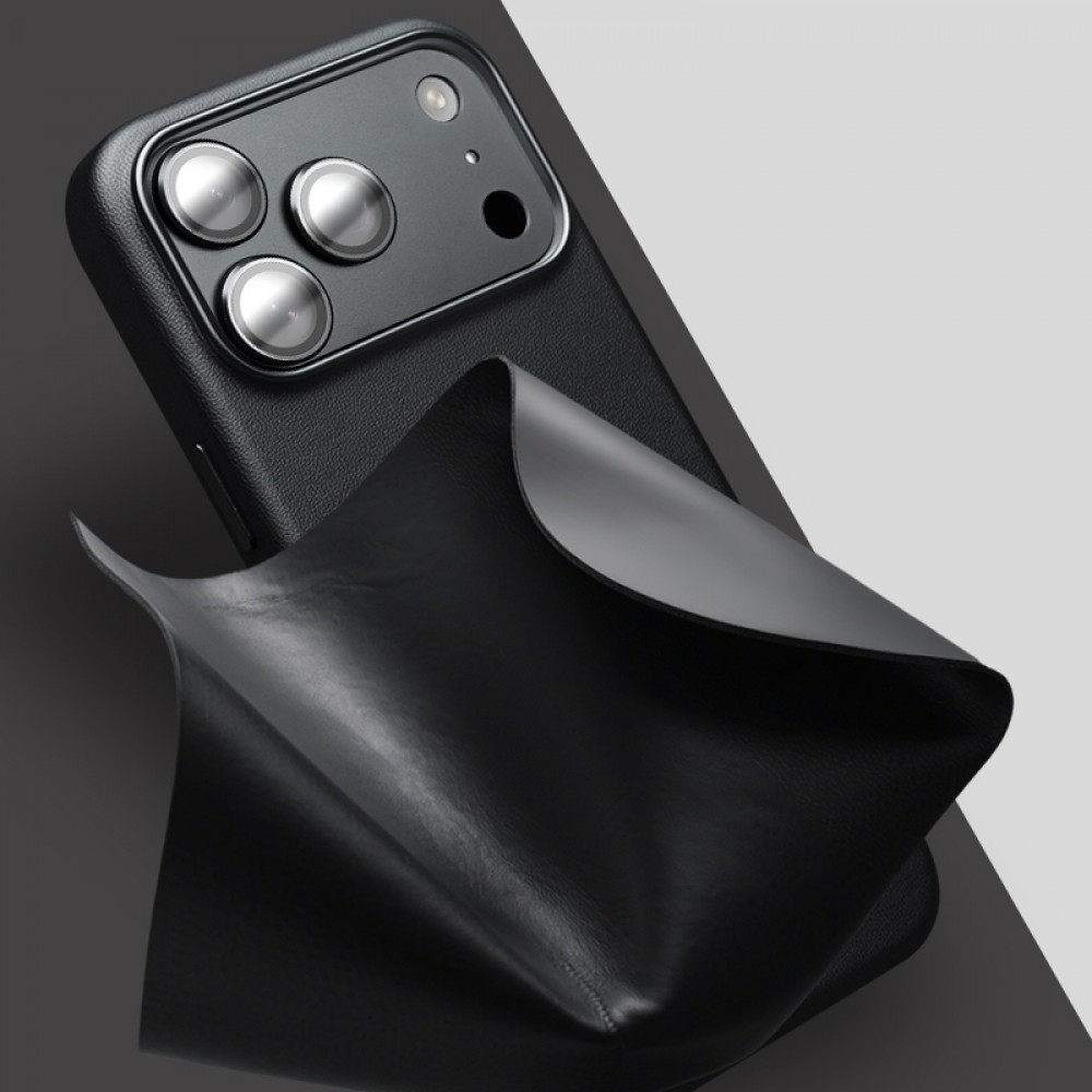 Hülle iPhone 17 - Qialino Echtleder (MagSafe kompatibel) - Schwarz