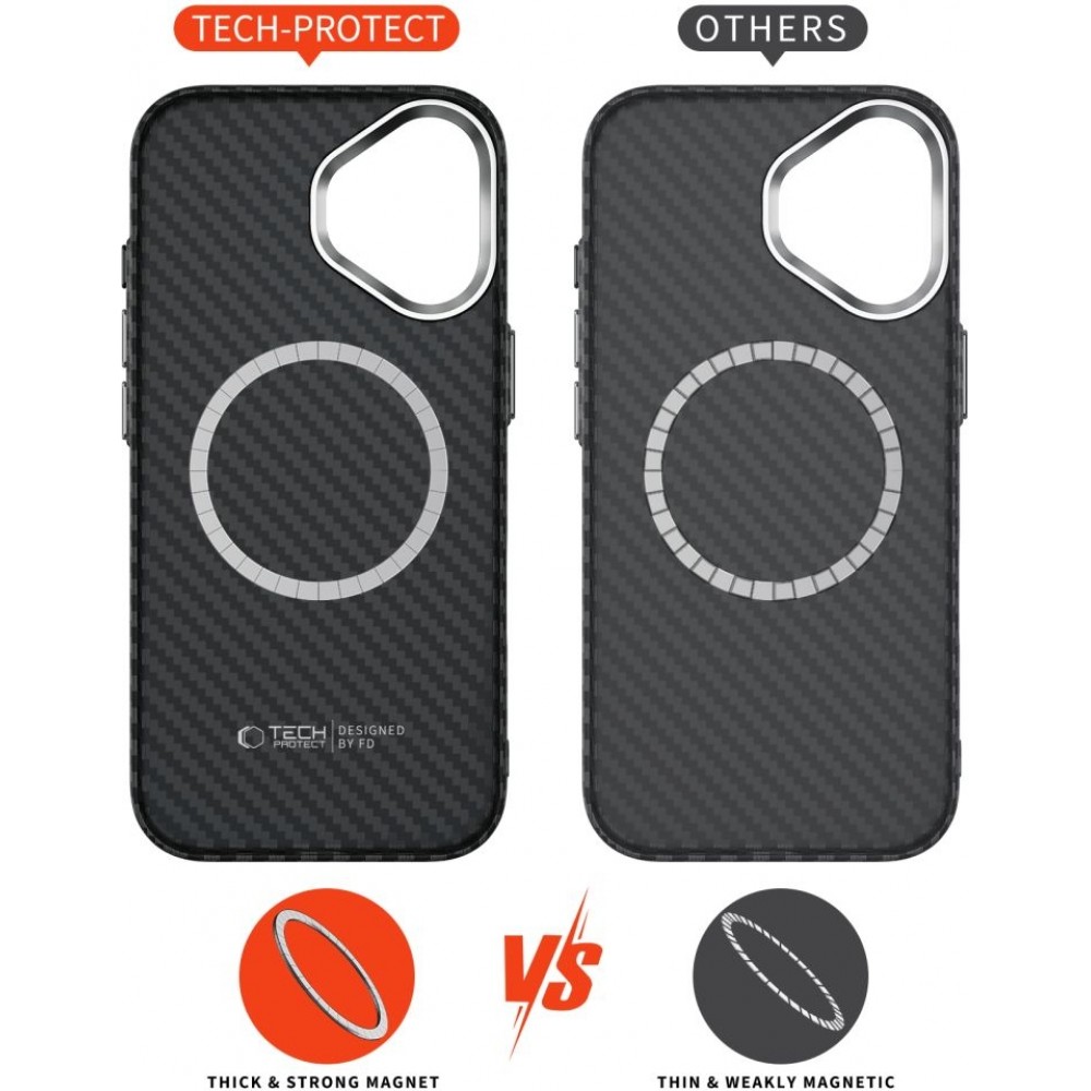 iPhone 17 Case H&uuml;lle - Tech-Protect Ion Carbon MagSafe kompatibel, leicht und langlebig - Silber