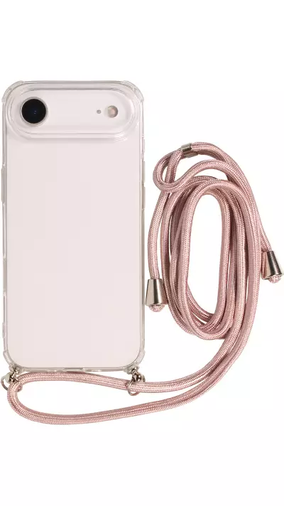 Coque iPhone Air - Gel transparent avec lacet or - Rose