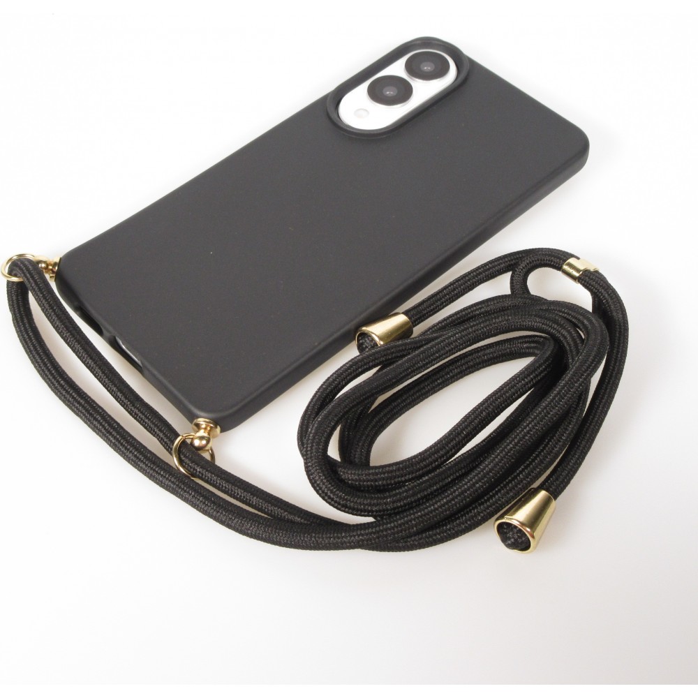 Samsung Galaxy S25 Edge Case Hülle - Bio Eco-Friendly Vegan mit Handykette Necklace - Schwarz