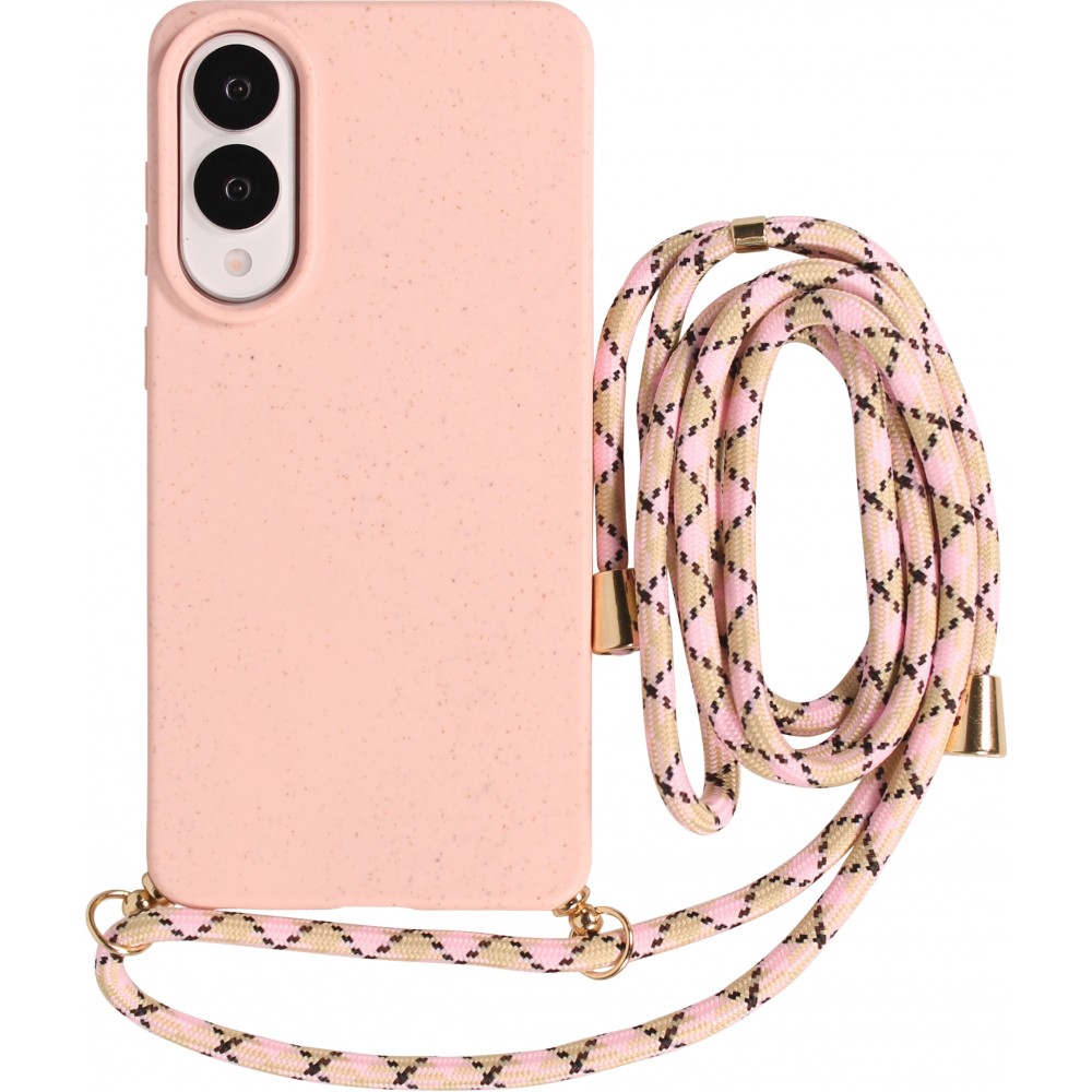 Samsung Galaxy S25 Edge Case Hülle - Bio Eco-Friendly Vegan mit Handykette Necklace - Rosa