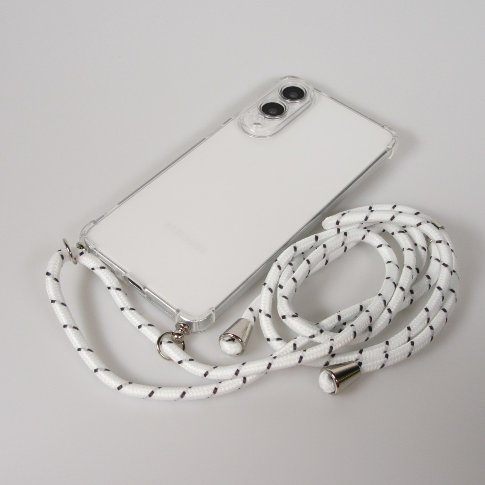 Hülle Samsung Galaxy S25 Edge - Gummi transparent mit Seil - Weiss gefleckt