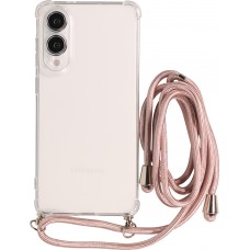 Hülle Samsung Galaxy S25 Edge - Gummi transparent mit Seil Gold - Rosa