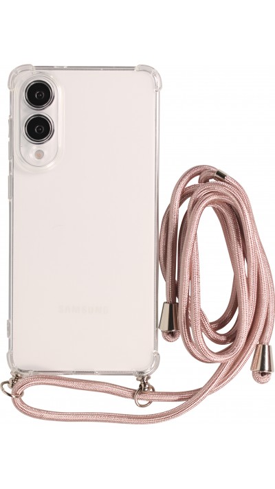 Coque Samsung Galaxy S25 Edge - Gel transparent avec lacet or - Rose
