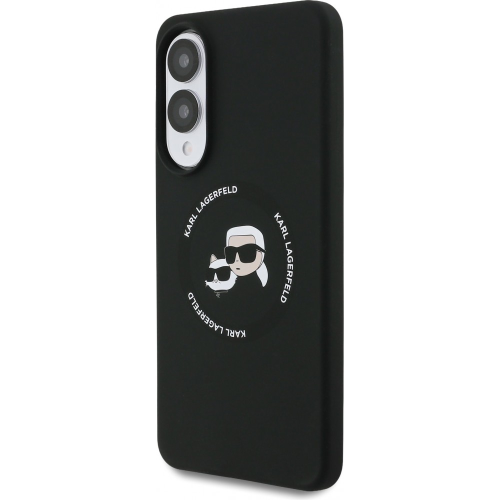 Galaxy S25 Edge Case H&uuml;lle - Karl Lagerfeld Silikon-H&uuml;lle mit Karl und Choupette Design, MagSafe-kompatibel - Schwarz