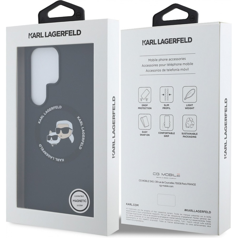 Galaxy S25 Ultra Case Hülle - Karl Lagerfeld Silikonhülle mit Karl und Choupette Design, MagSafe-kompatibel - Schwarz
