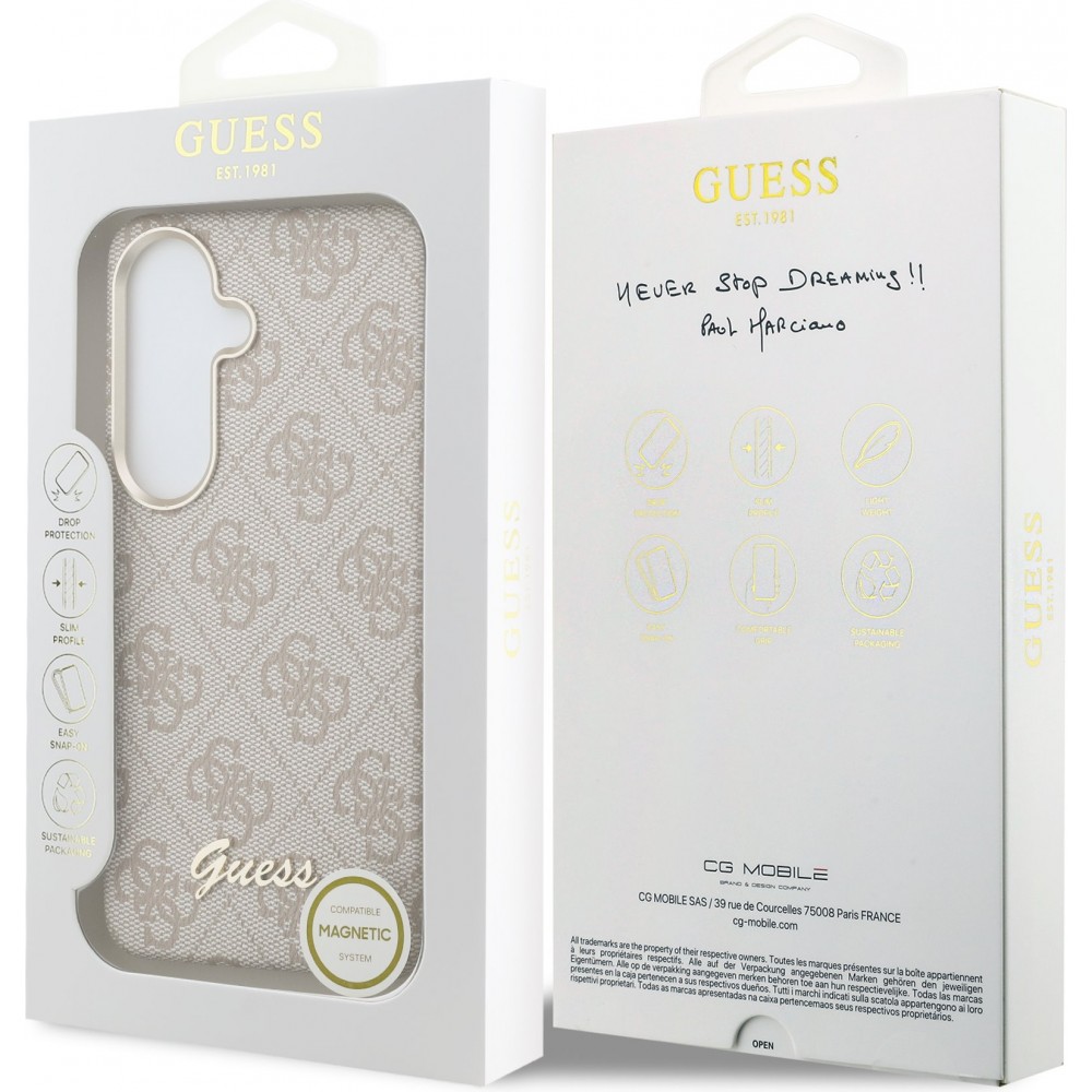 Coque Samsung Galaxy S26 - Guess 4G Script MagSafe Magnetic protection élégante - Rose