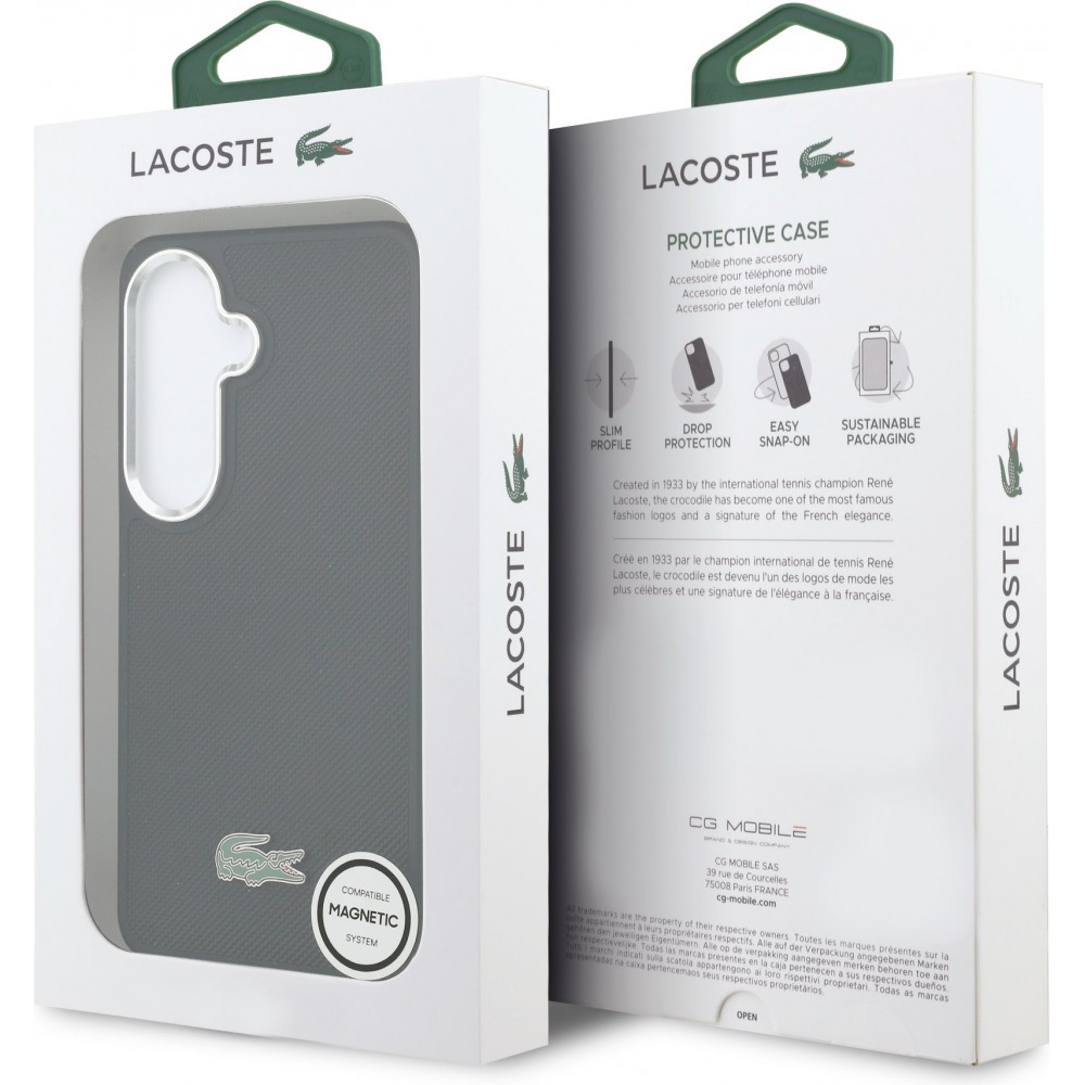 Galaxy S26 Case H&uuml;lle - Lacoste Petit Pique MagSafe Metall-Logo elegante und langlebige Schutzh&uuml;lle - Schwarz